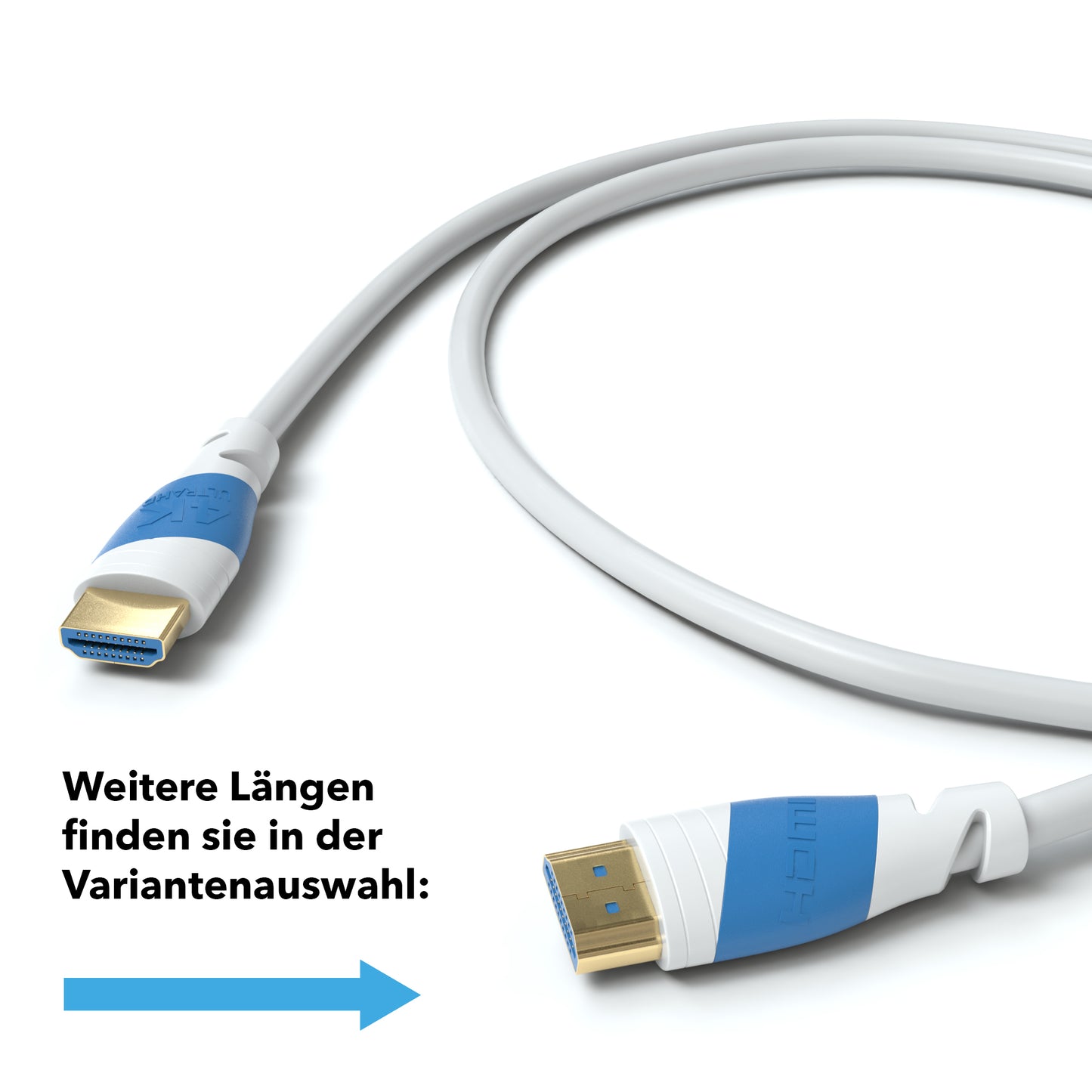 4K U-HD 2.0 HDMI Kabel - Plug Weiß/Blau - Variation "eBW"