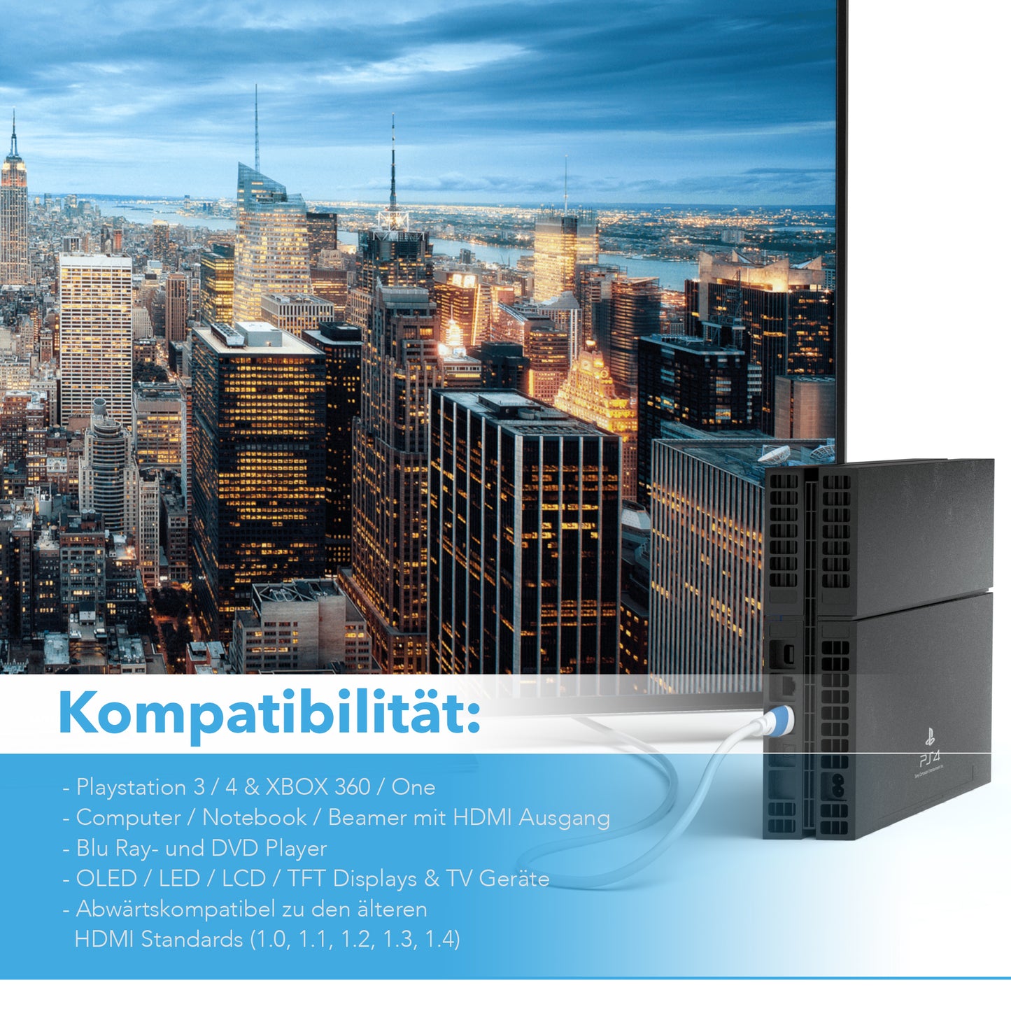 4K U-HD 2.0 HDMI Kabel - Plug Weiß/Blau - Variation "eBW"