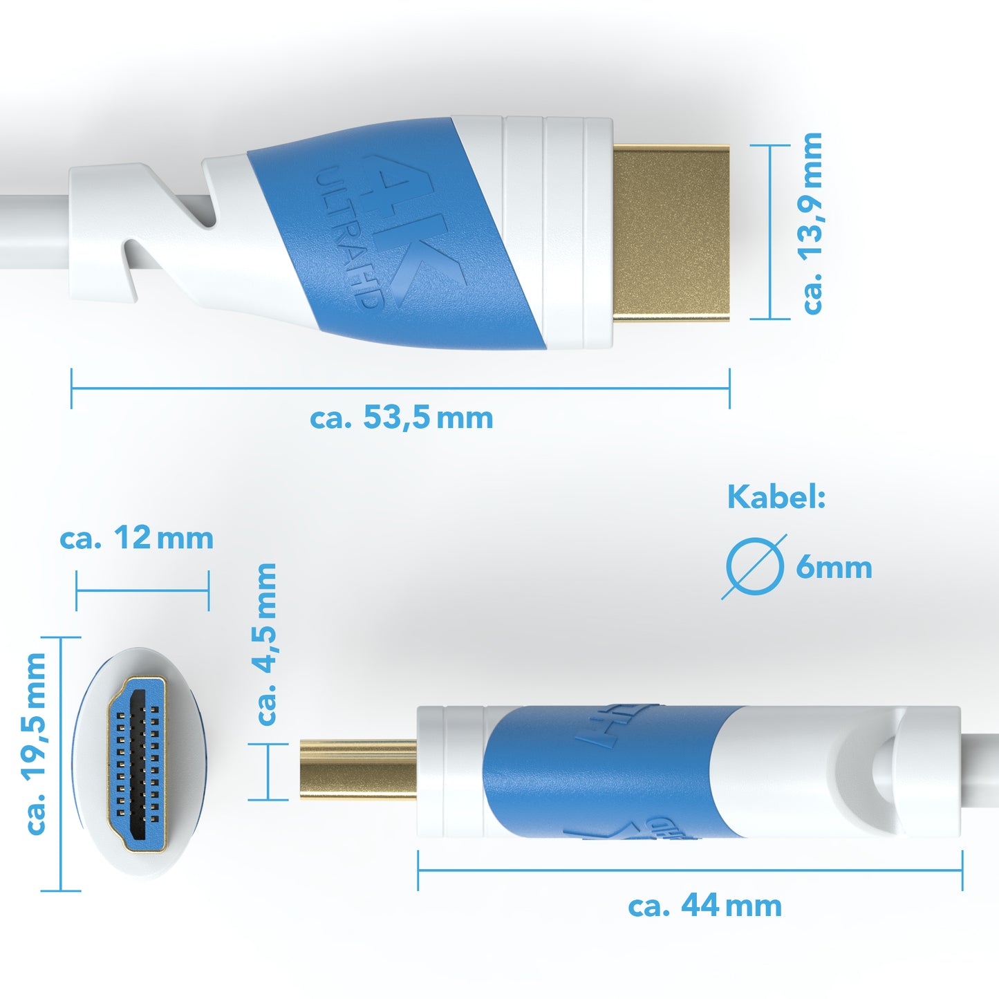 4K U-HD 2.0 HDMI Kabel - Plug Weiß/Blau - Variation "eBW"