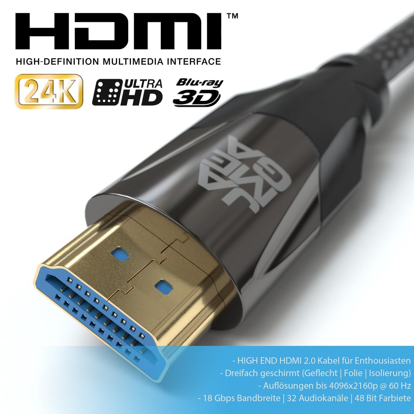 High-End HDMI 2.0 Kabel - Black Series - Variante "eBW"