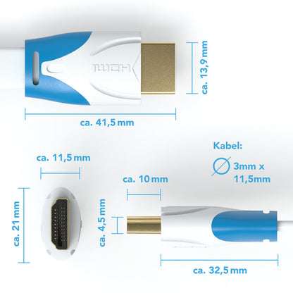 HDMI Kabel 1.4a _Flach_ - Plug weiß/blau - Variation "eBW"