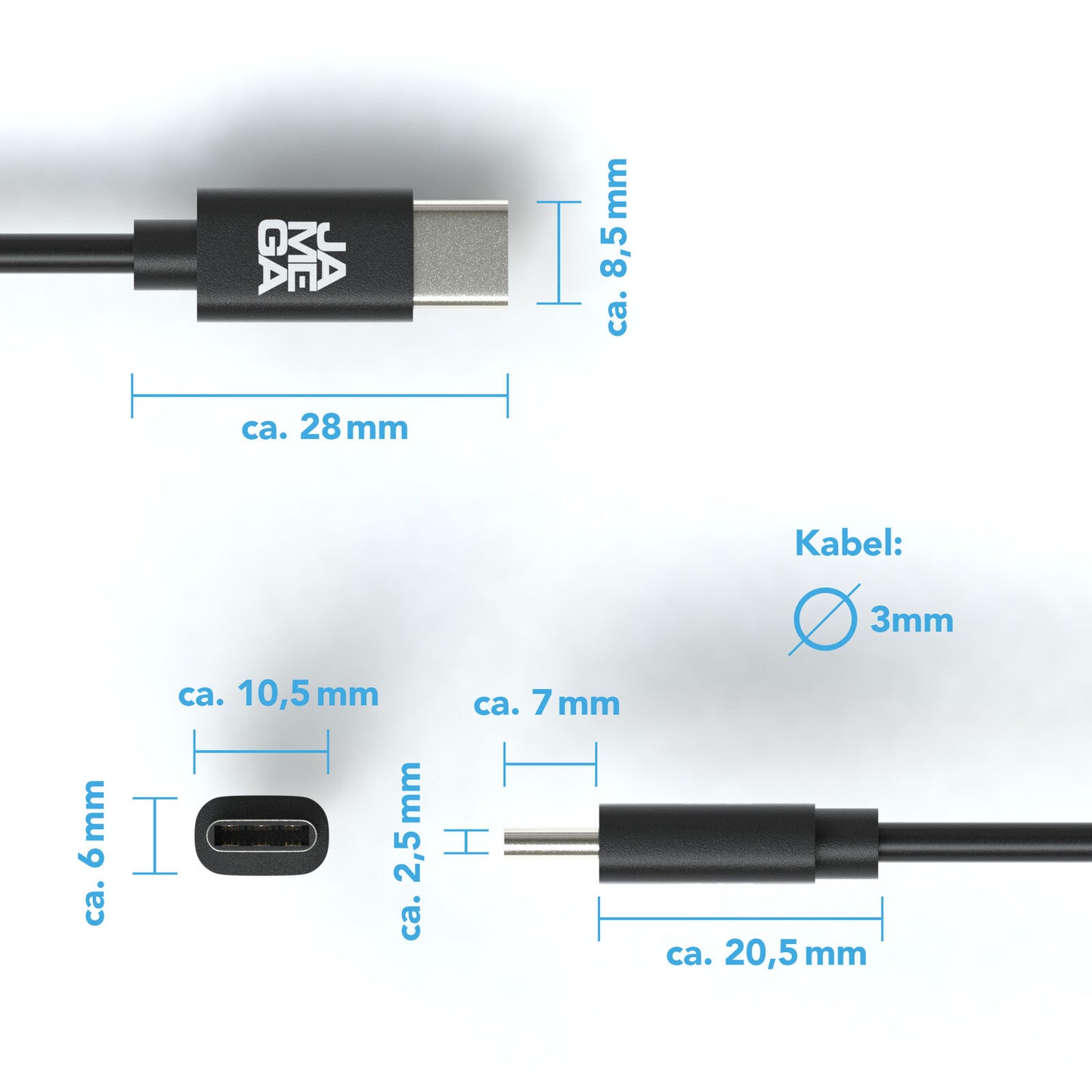 USB C Kabel | Unicolor | *NEW MODEL* - Black - Variante "eBW"